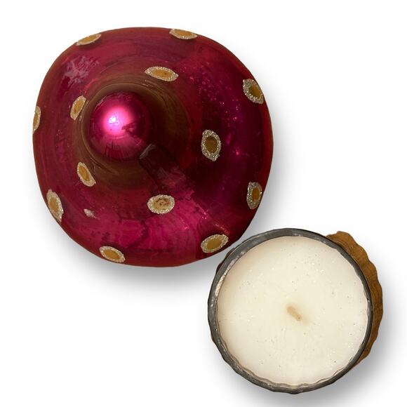 Anthropologie Pink Gold Mushroom Fungi Whimsical Toadstool Glass Candle 5" 4.9oz - Picture 3 of 5